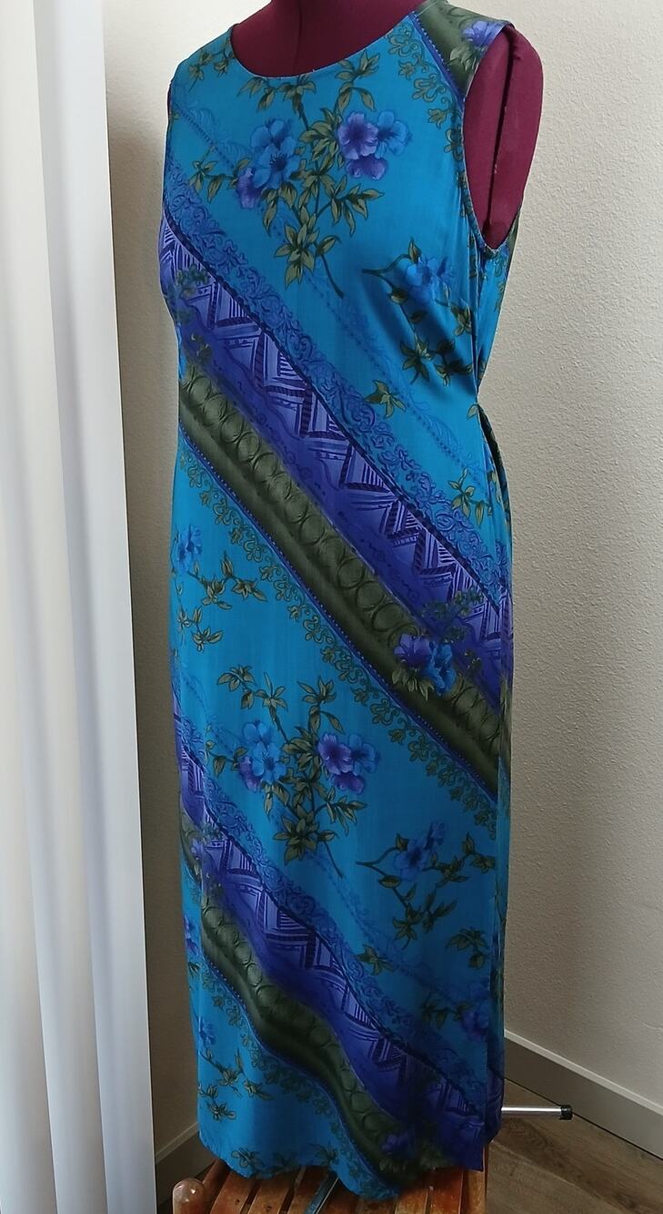 R&K Originals Maxi Sheath Dress 10 Vintage 90s blue floral sleeveless rayon